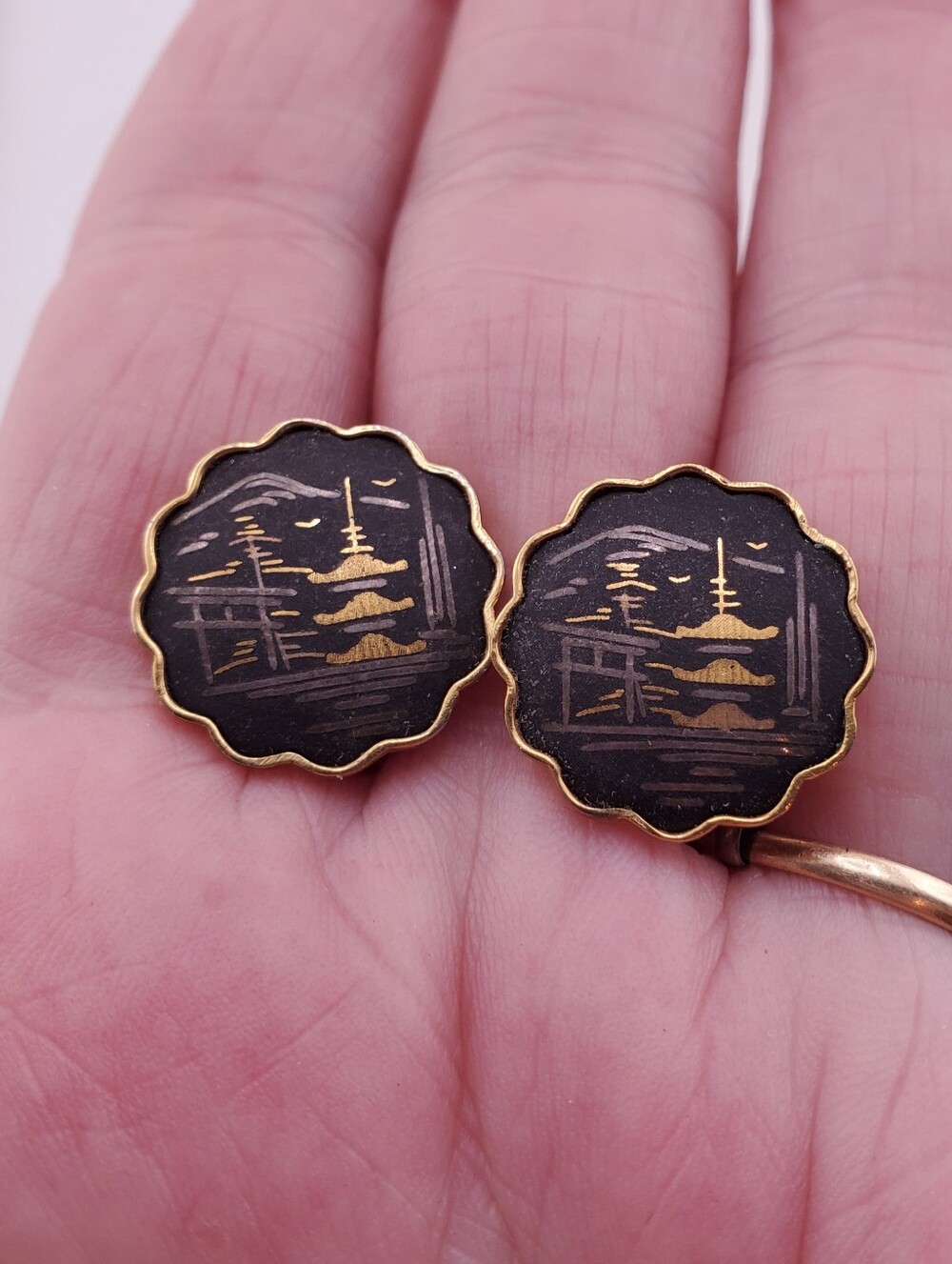 Vintage Damascene Pagoda Earrings
